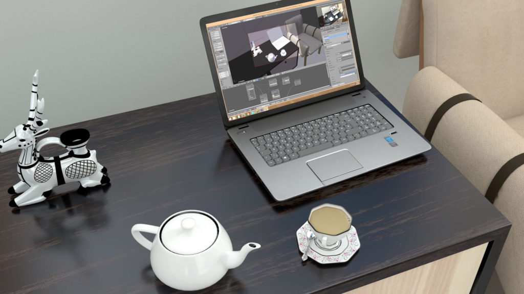 Morning Tea with laptop model
