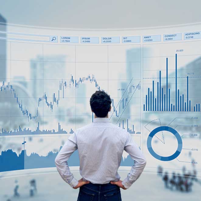 Finance trade manager analysing stock market indicators for best