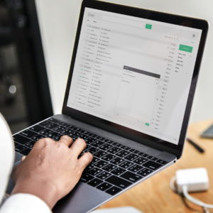 Businesswoman working on a laptop